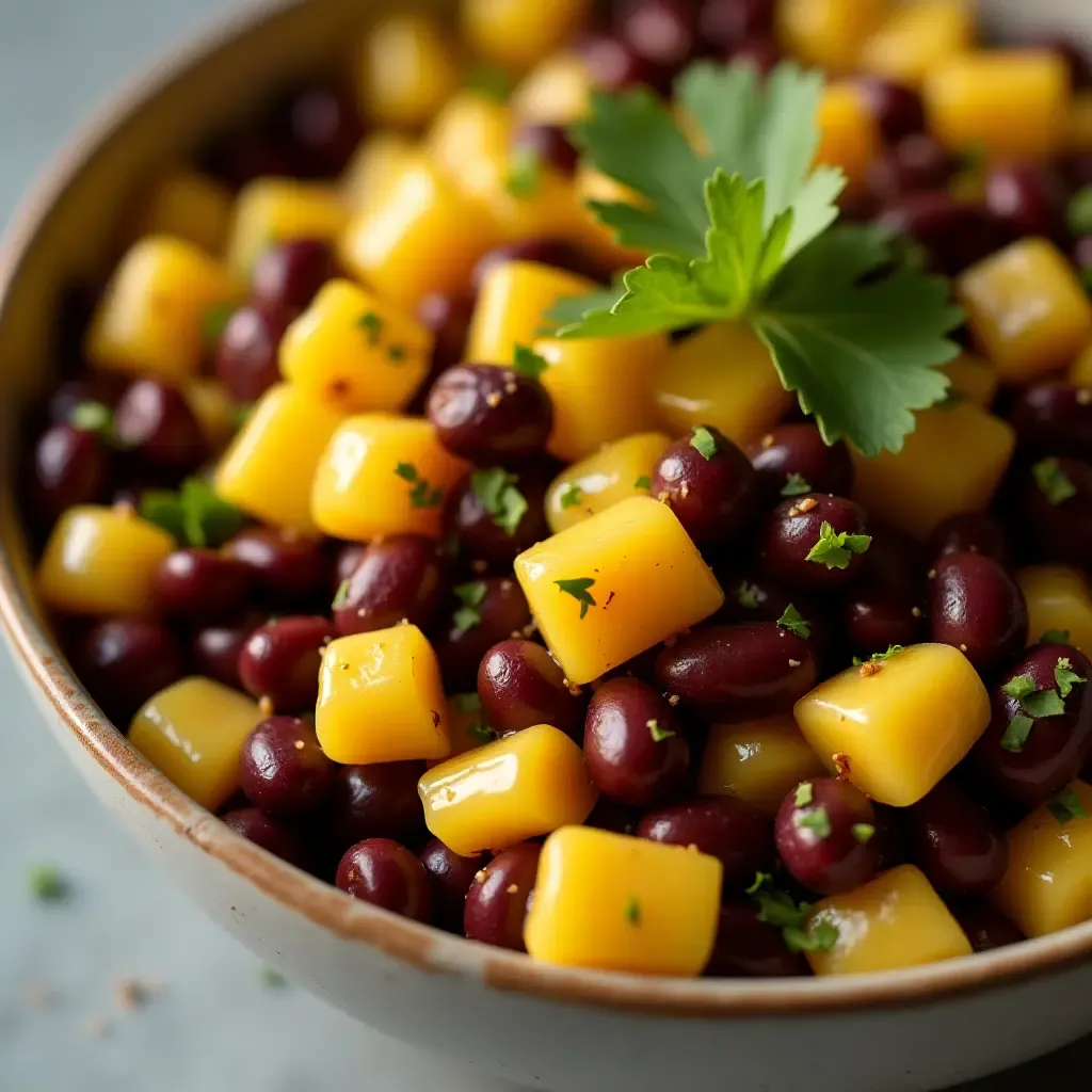 a photo of a spicy roasted corn salsa with black beans and lime zest