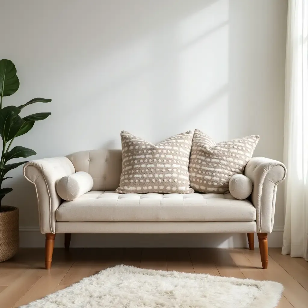 a photo of a plush bench with decorative pillows