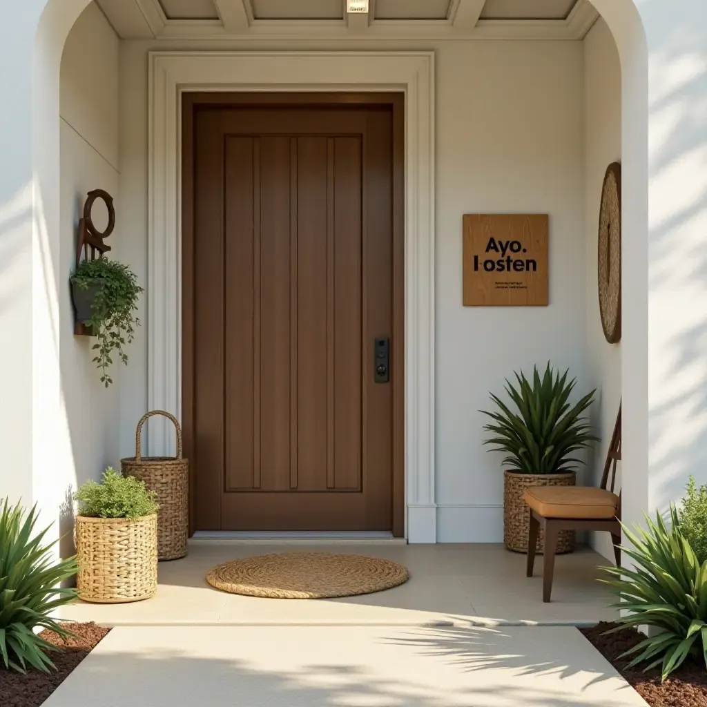 a photo of a welcoming entrance hall with a personalized name sign and decor