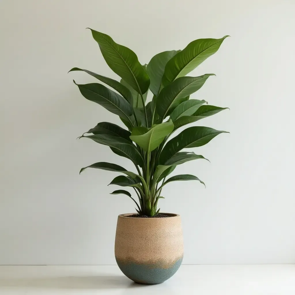 a photo of a large indoor plant in a decorative pot