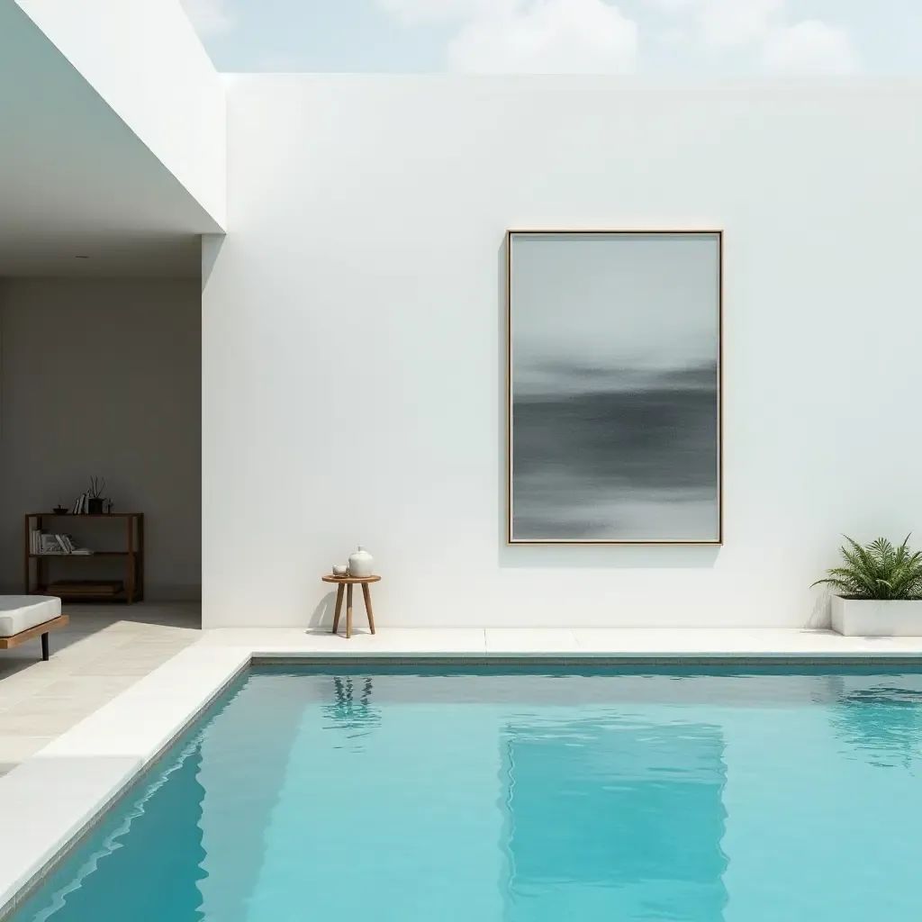 a photo of a modern minimalist wall art piece at the pool