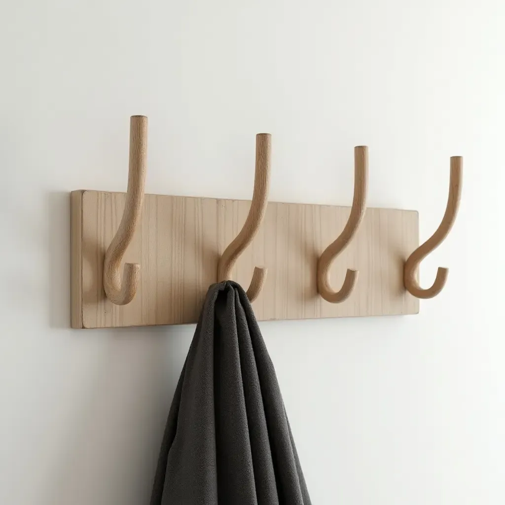 a photo of a wall-mounted coat rack with artistic flair