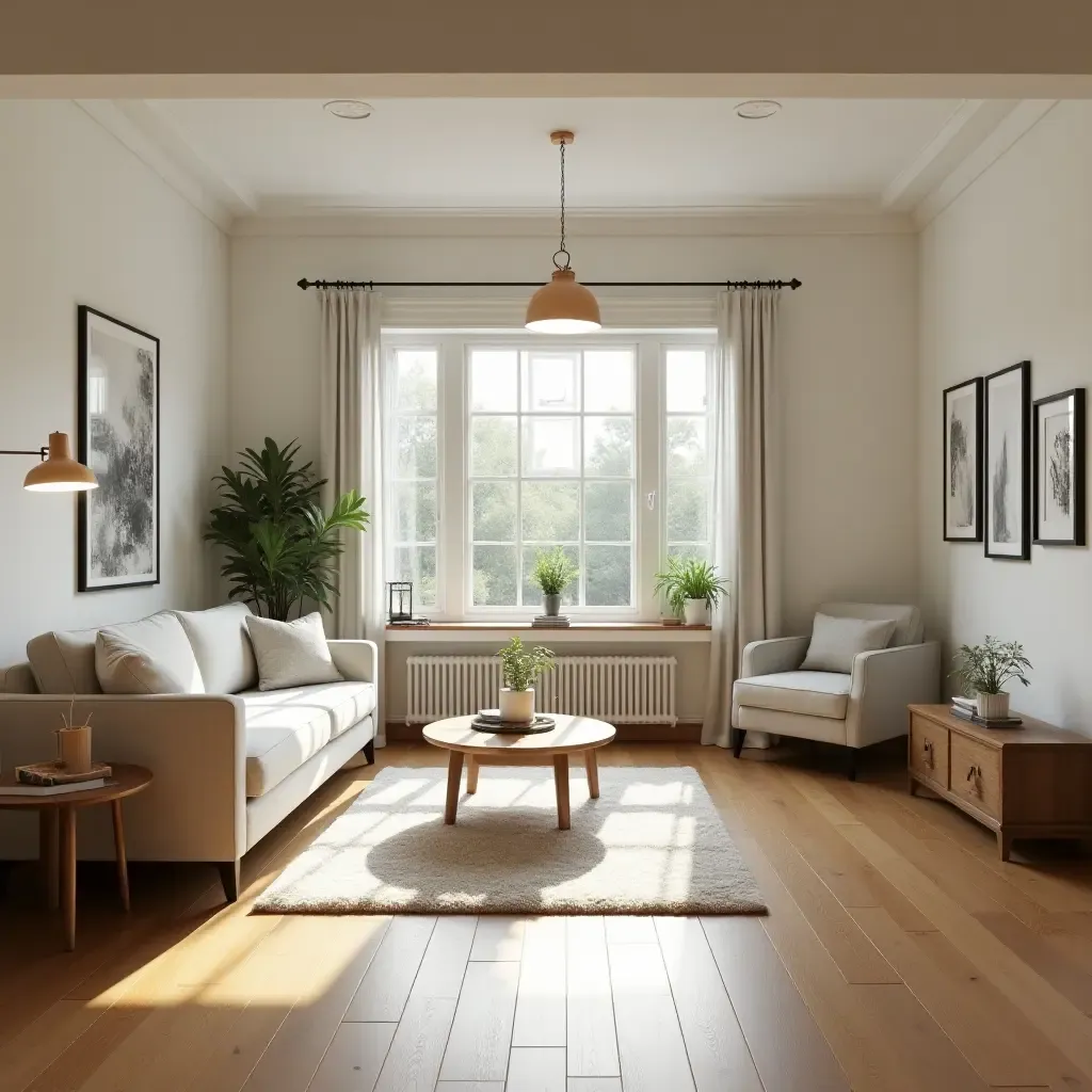 a photo of a living room with wooden flooring and a welcoming atmosphere