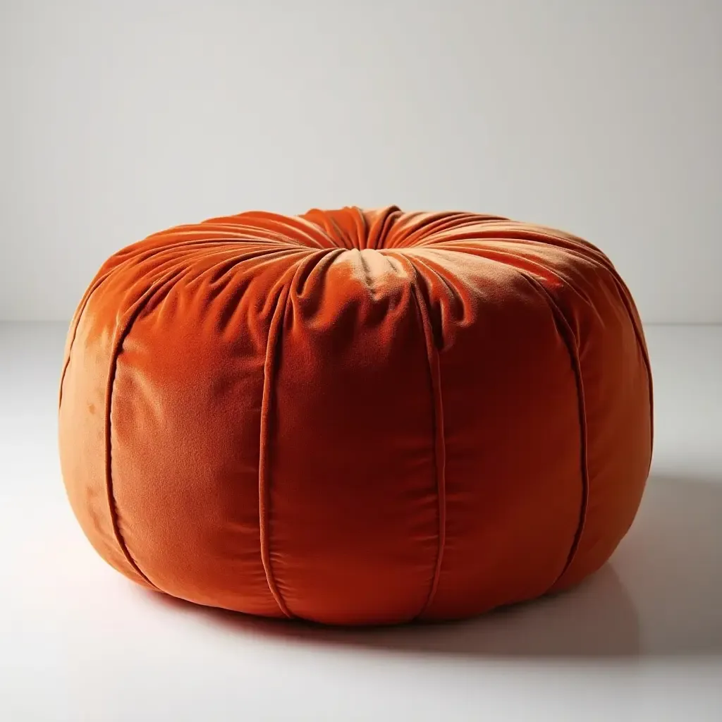 a photo of a stylish pouf in a rich, eye-catching fabric