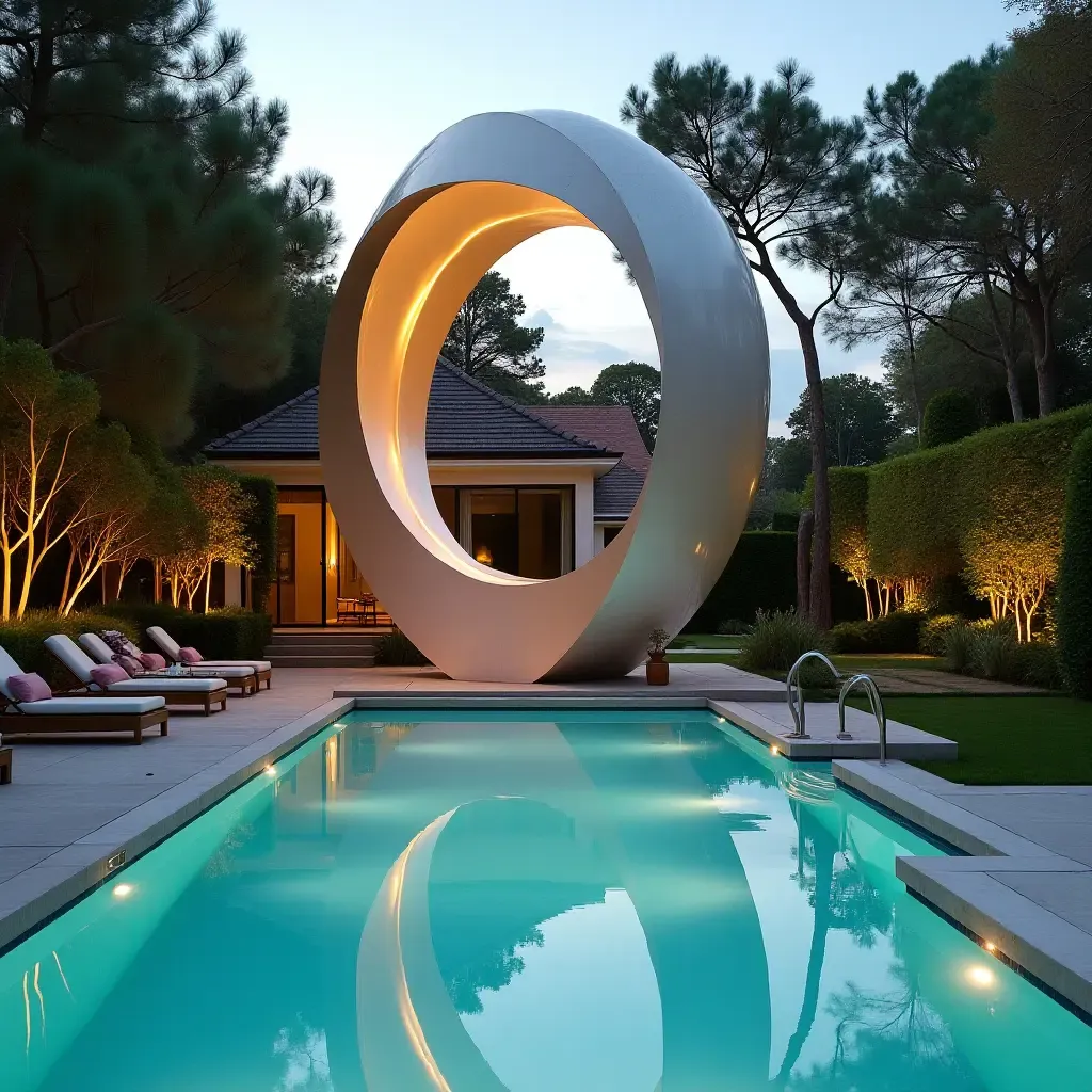 a photo of a glamorous poolside art installation or sculpture