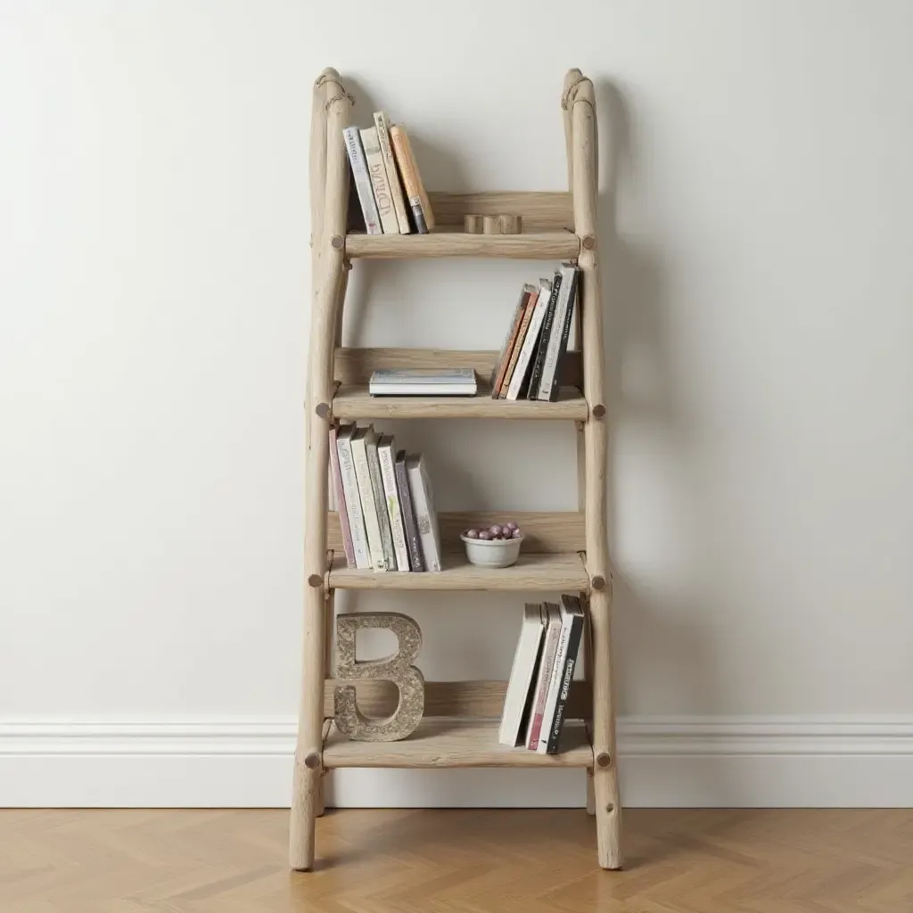 a photo of a decorative ladder for organizing books