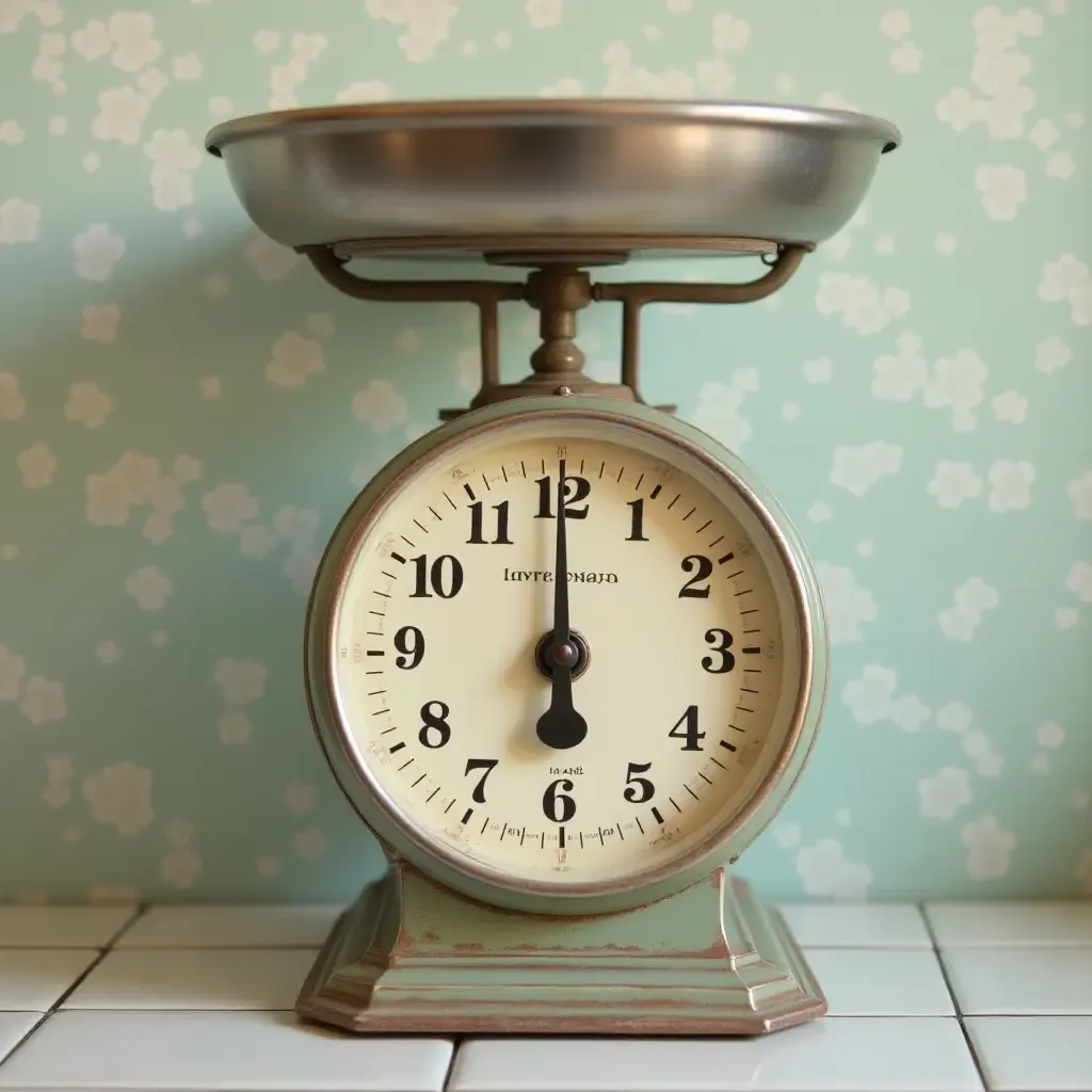 a photo of a nostalgic bathroom scale with a retro design