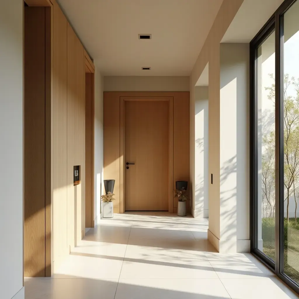 a photo of a light and airy entrance with a focus on natural materials