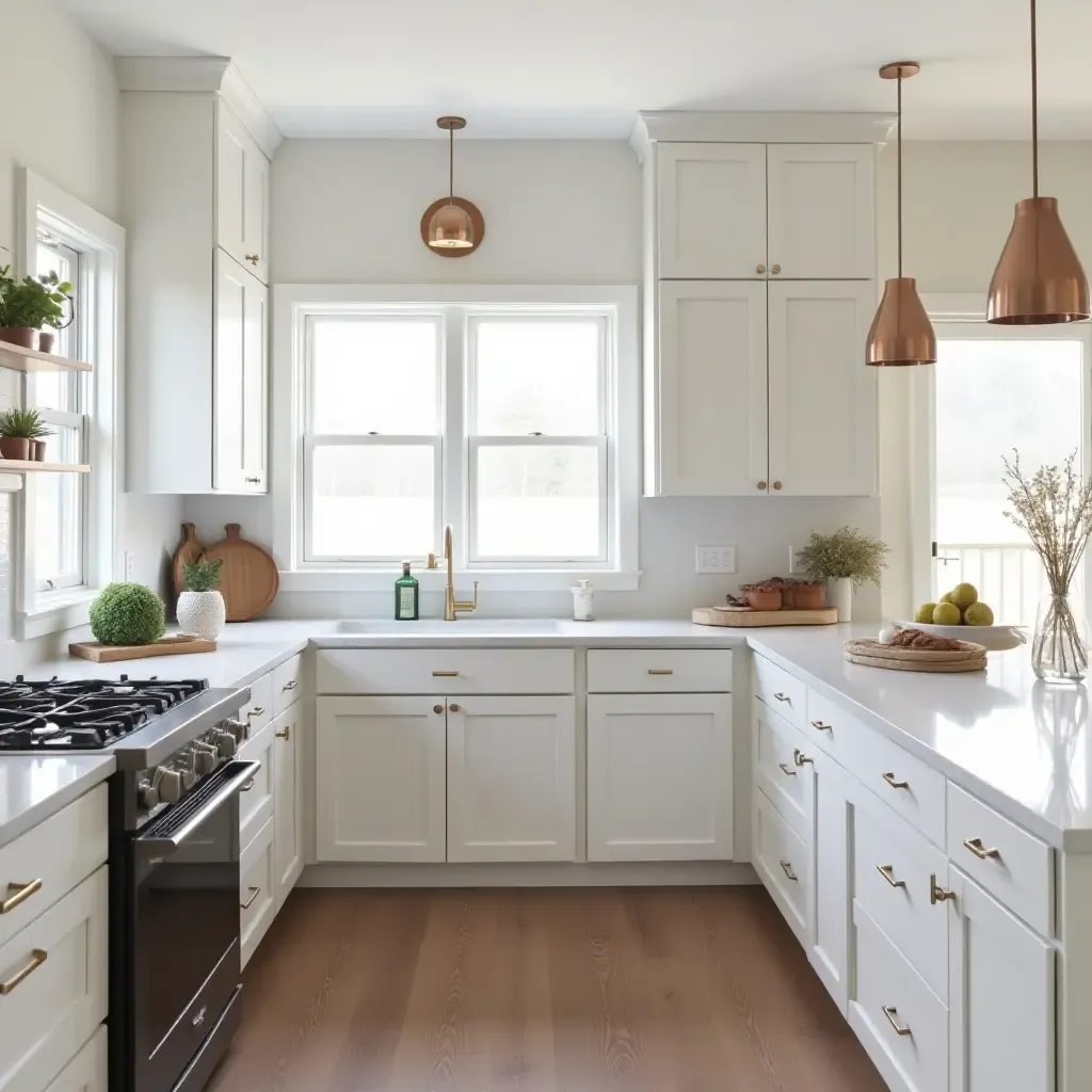 a photo of a kitchen with a modern farmhouse vibe and glam touches