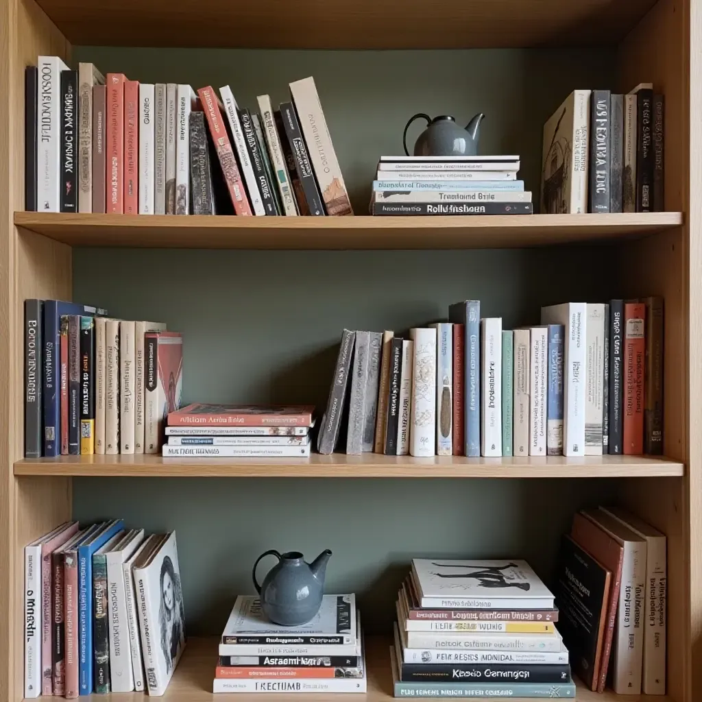 a photo of a bookshelf featuring a mix of books and stylish magazines