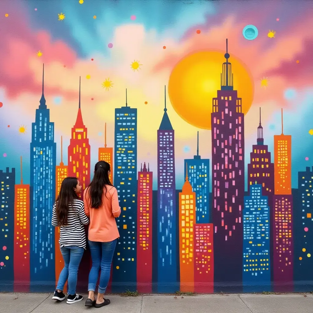 a photo of a colorful city skyline mural for young dreamers