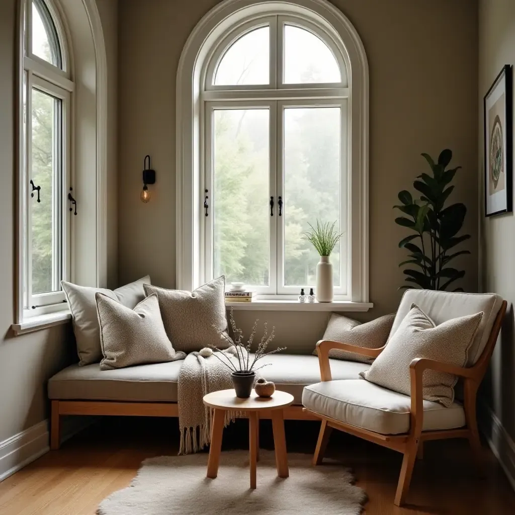 a photo of a reading nook with a small side table for coffee