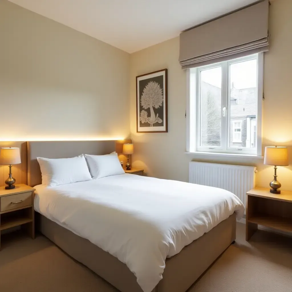 a photo of a shared bedroom with a double bed and individual nightstands