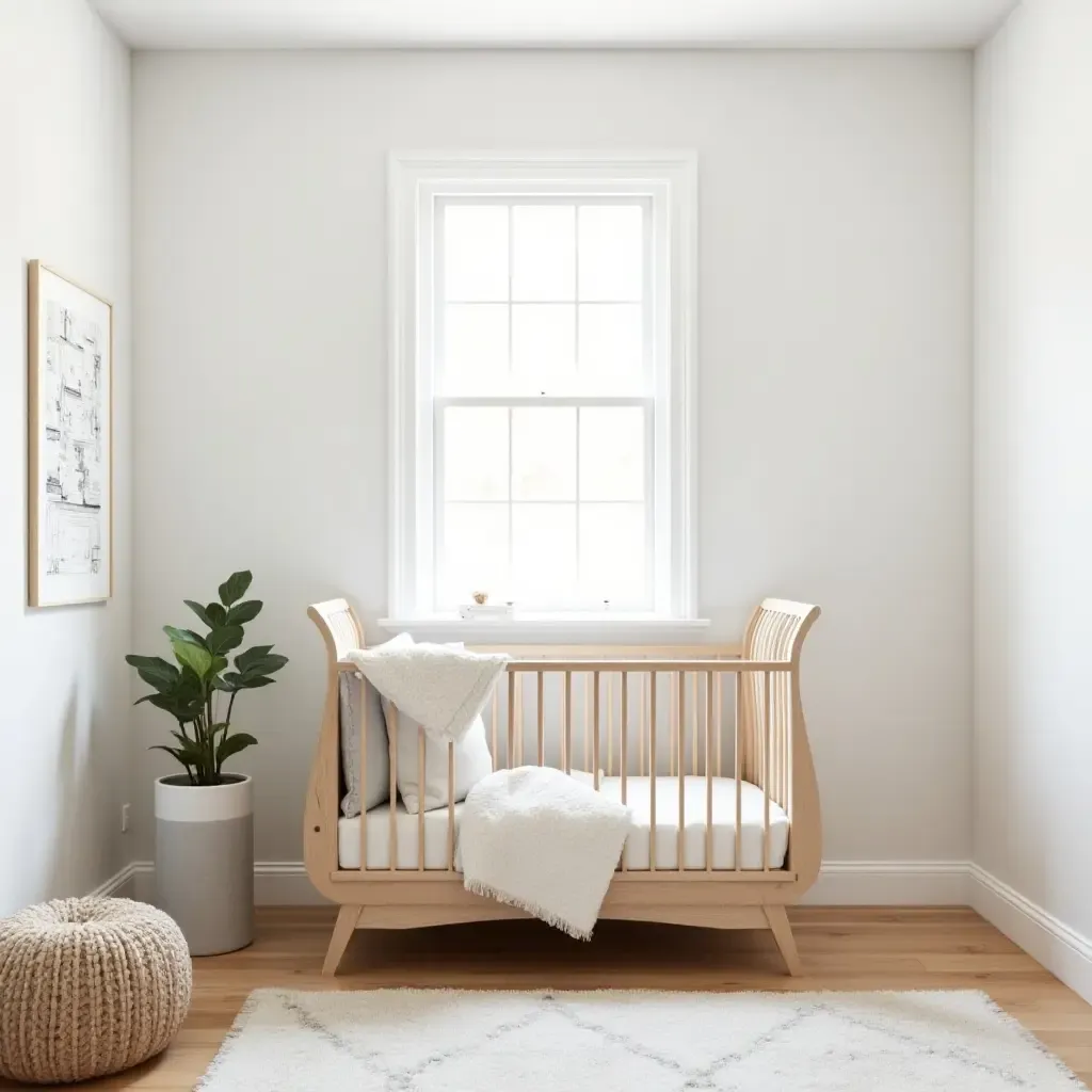 a photo of a modern nursery with a vintage-inspired crib