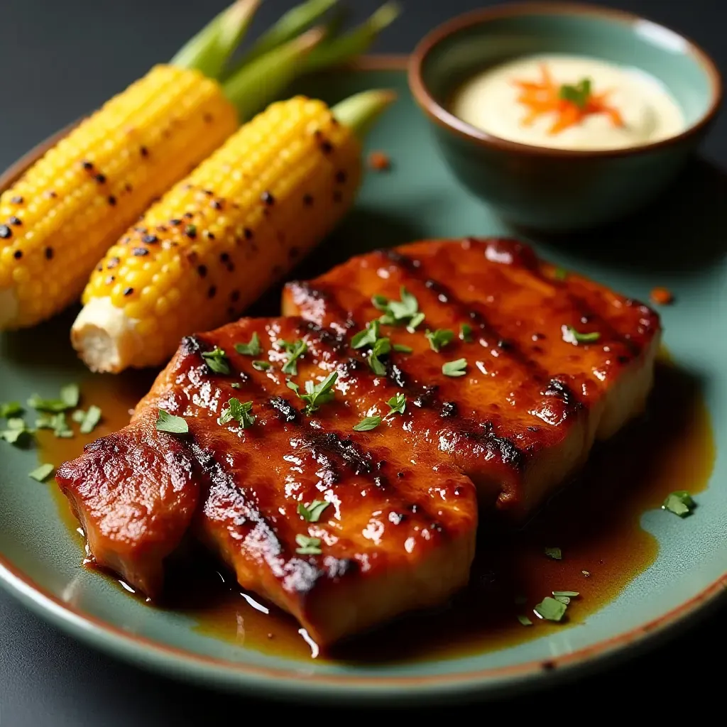 a photo of Korean BBQ with a smoky paprika marinade and grilled corn with chili lime butter.