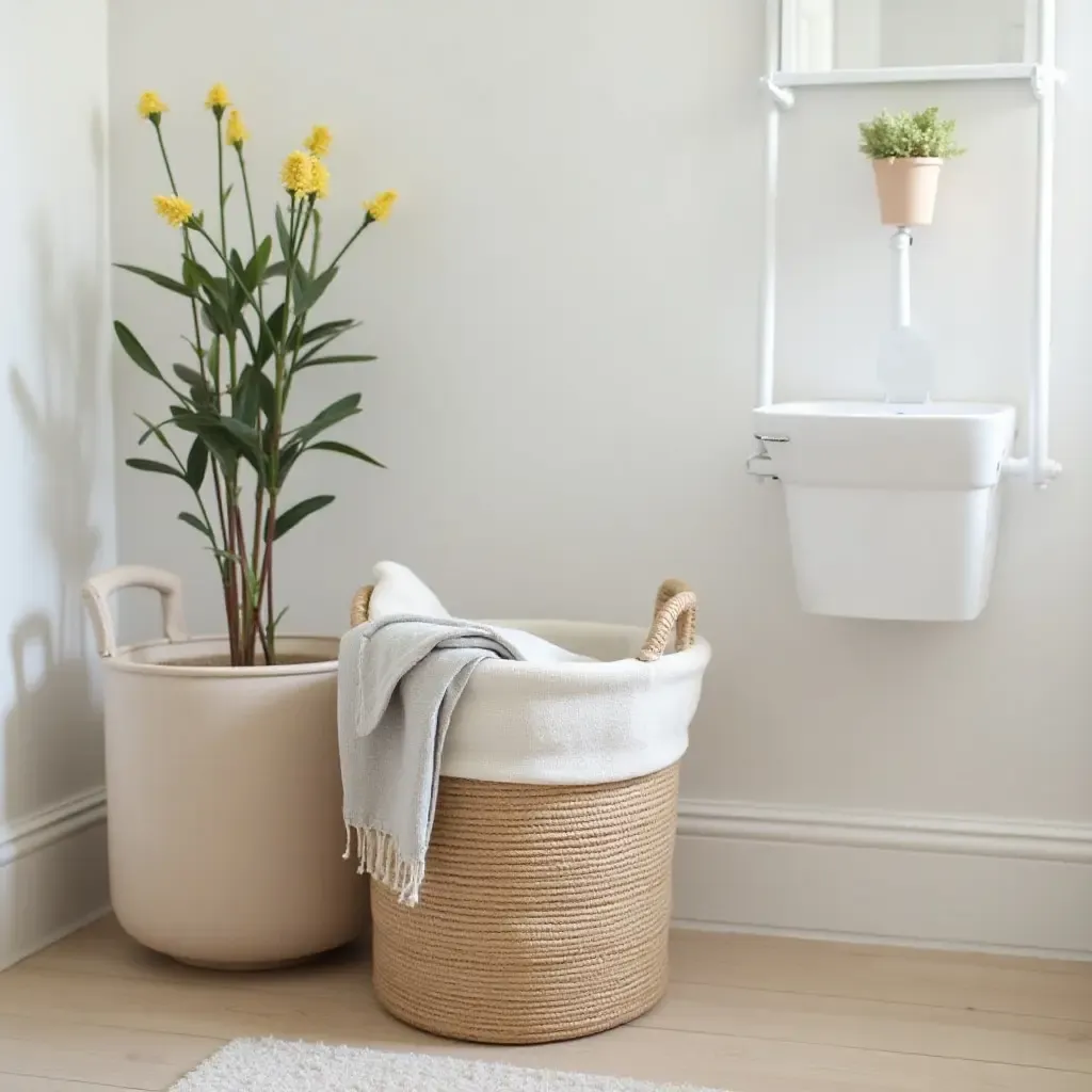 a photo of a stylish laundry basket that adds decor