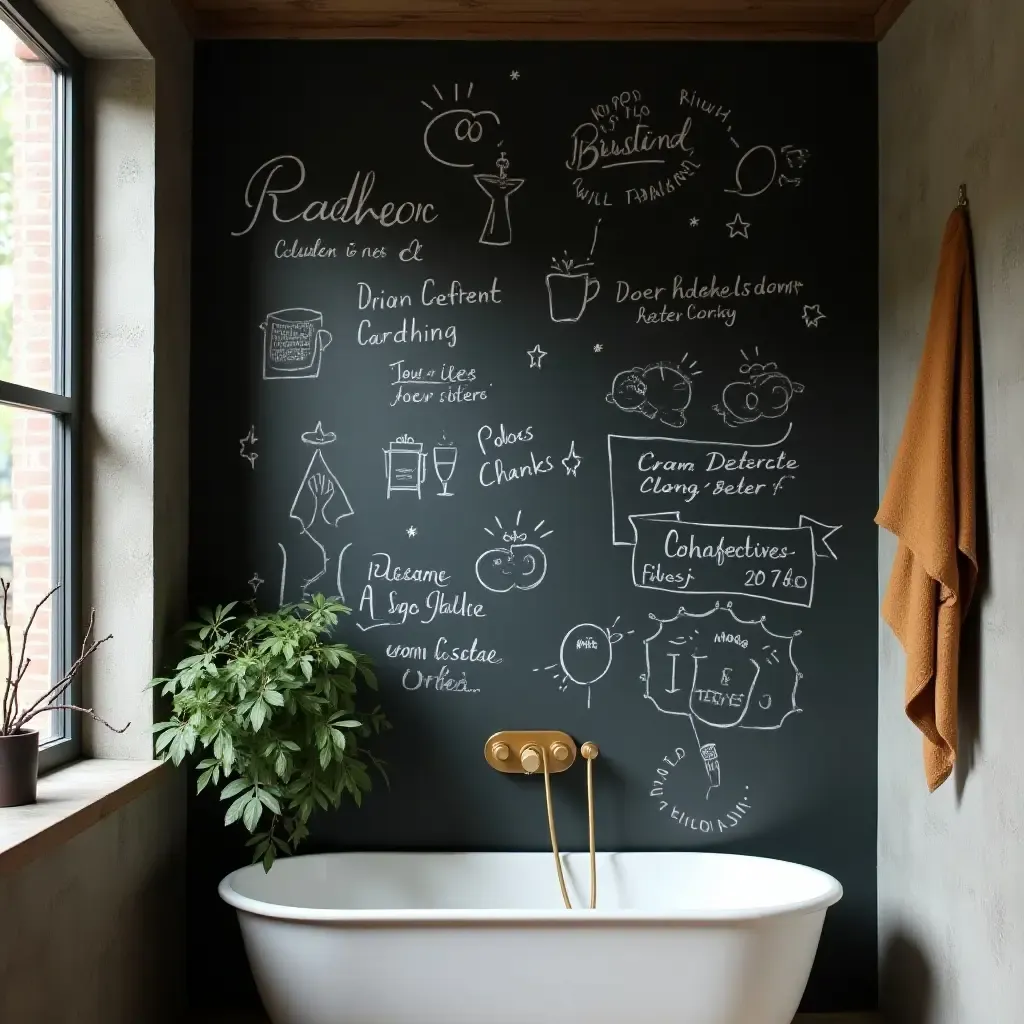 a photo of a chalkboard wall for notes and drawings in a bathroom