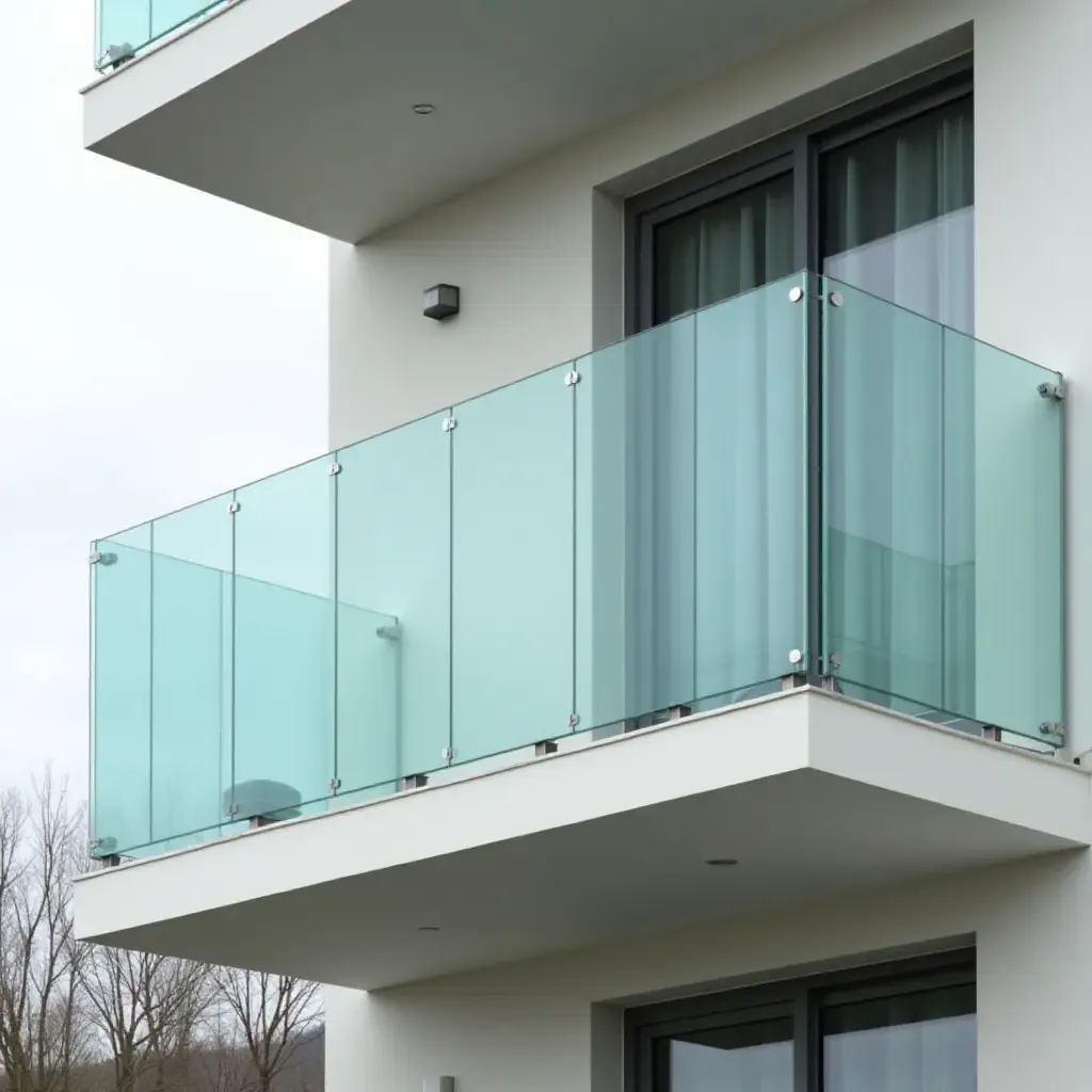 a photo of a glass balcony with frosted glass panels for stylish privacy