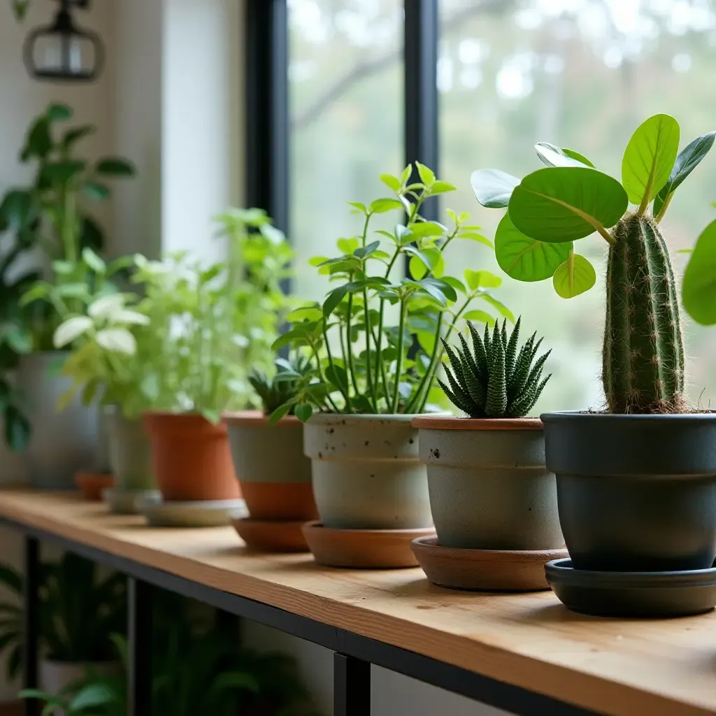 a photo of a nursery with a unique plant arrangement on the shelf