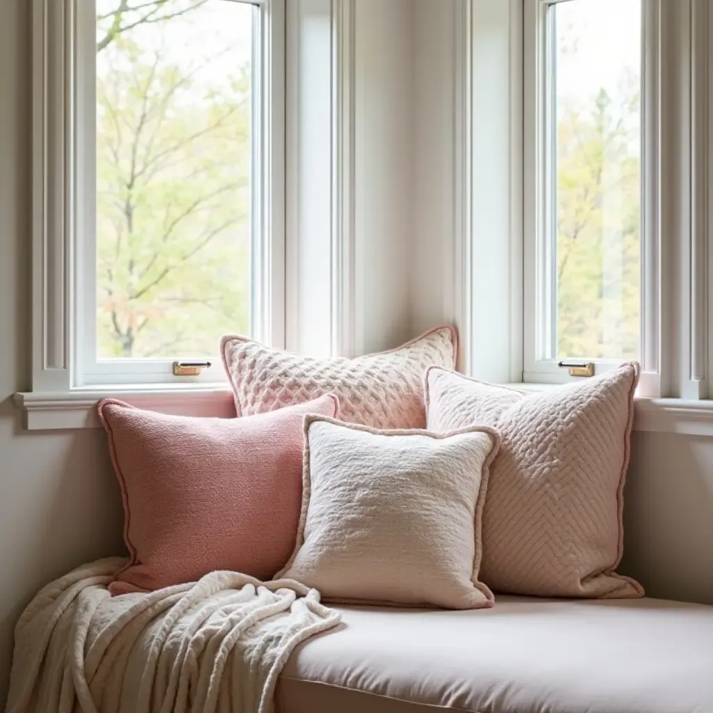 a photo of throw pillows in a cozy reading nook for kids