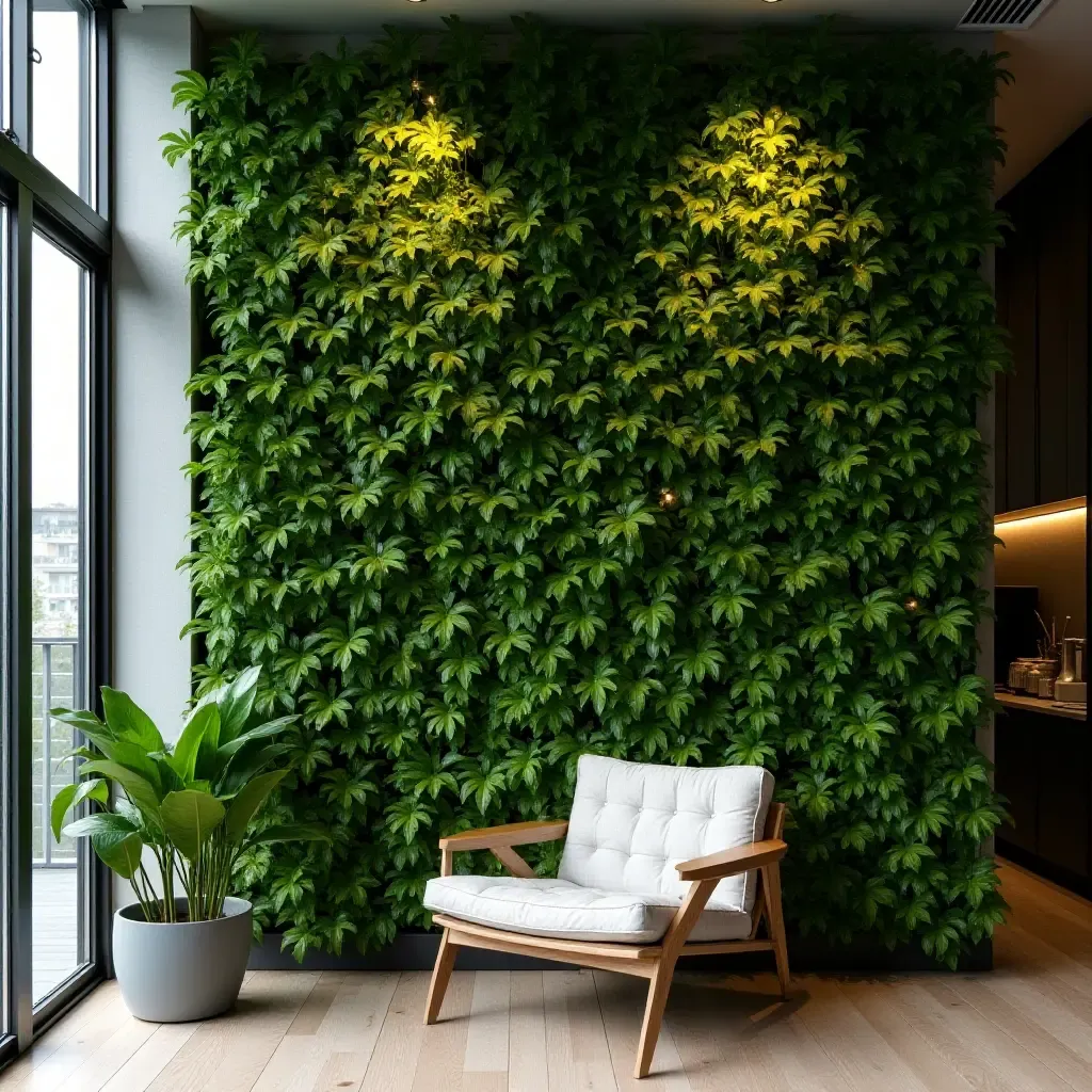 a photo of a modern living wall with lush greenery