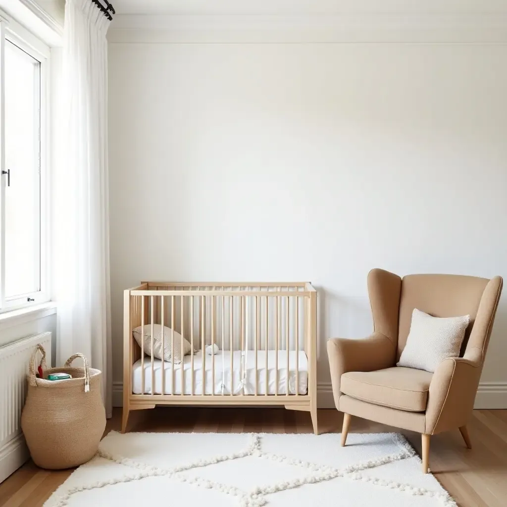 a photo of a chic nursery blending vintage and contemporary furniture