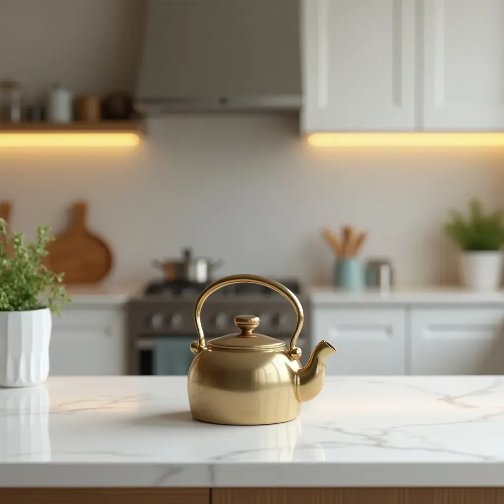 a photo of a classic teapot on a modern kitchen counter