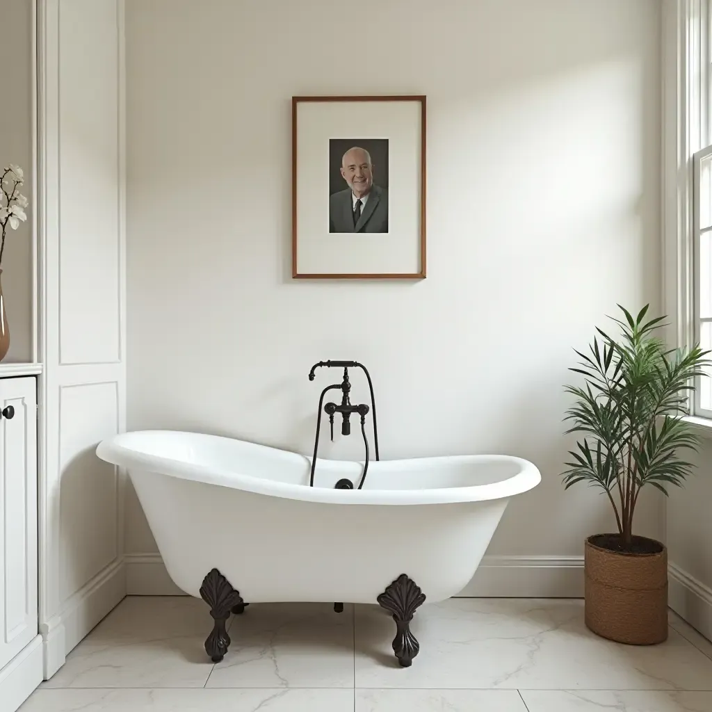 a photo of a stylish bathroom with a vintage clawfoot tub