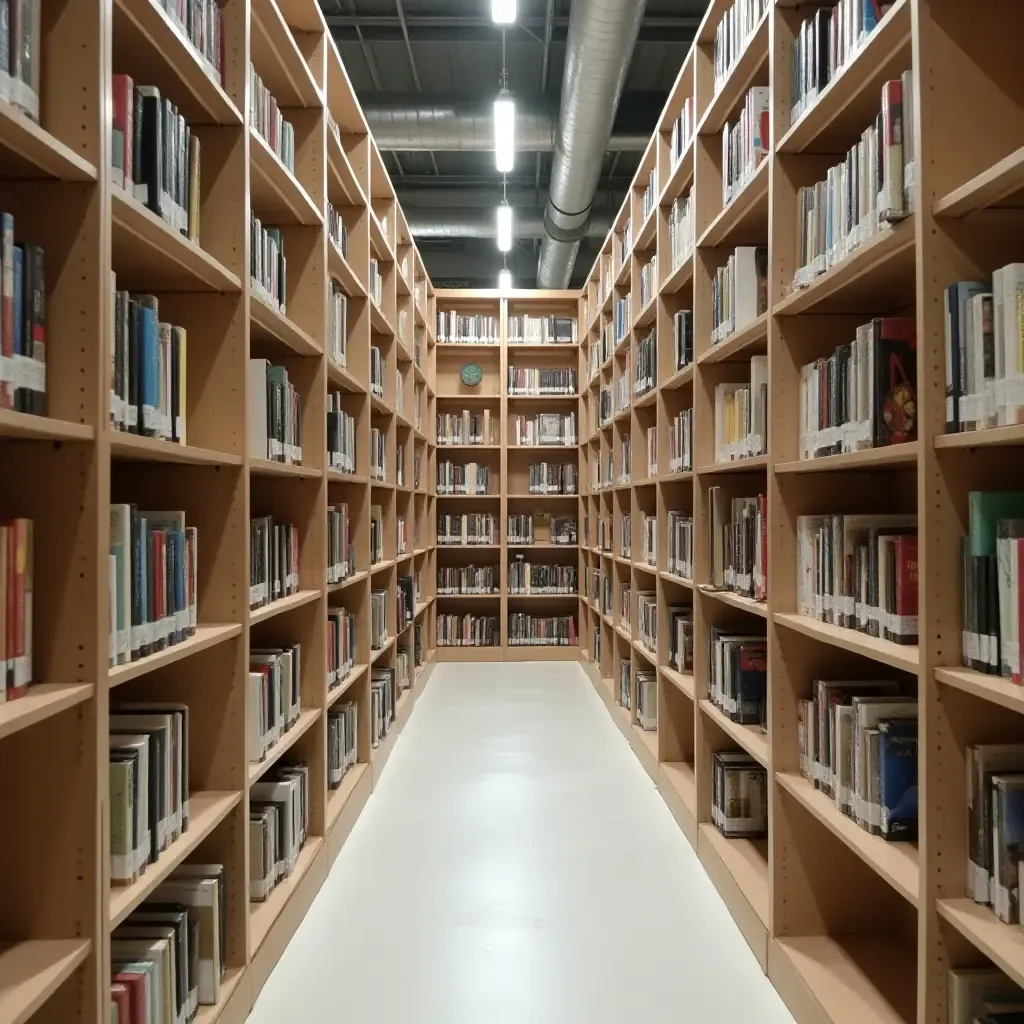 a photo of a library with modular shelving units for flexible organization