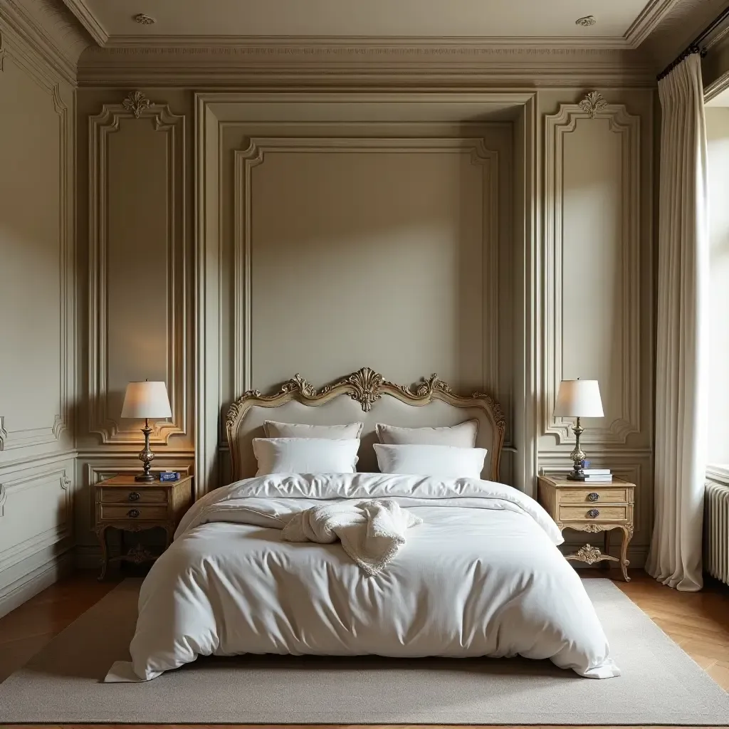 a photo of a vintage bedroom with antique storage solutions