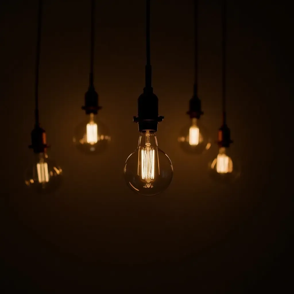 a photo of a library with pendant lights featuring Edison bulbs