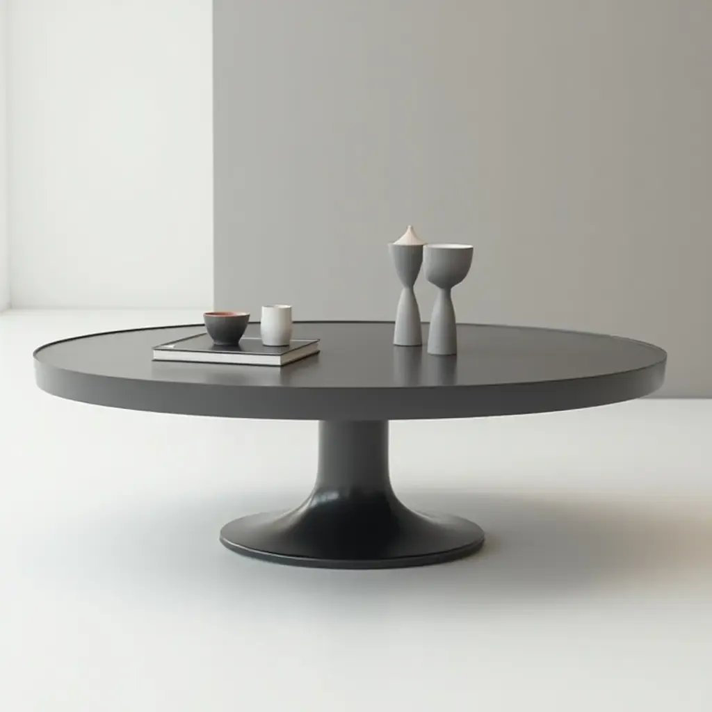 a photo of a stylish coffee table with a monochrome color scheme and sleek lines