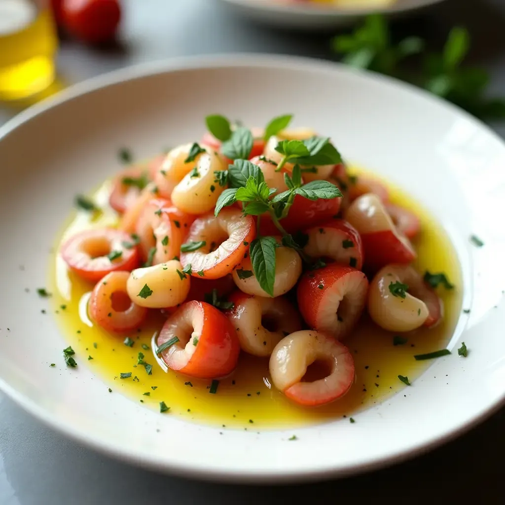 a photo of a vibrant plate of insalata di polpo with lemon and olive oil