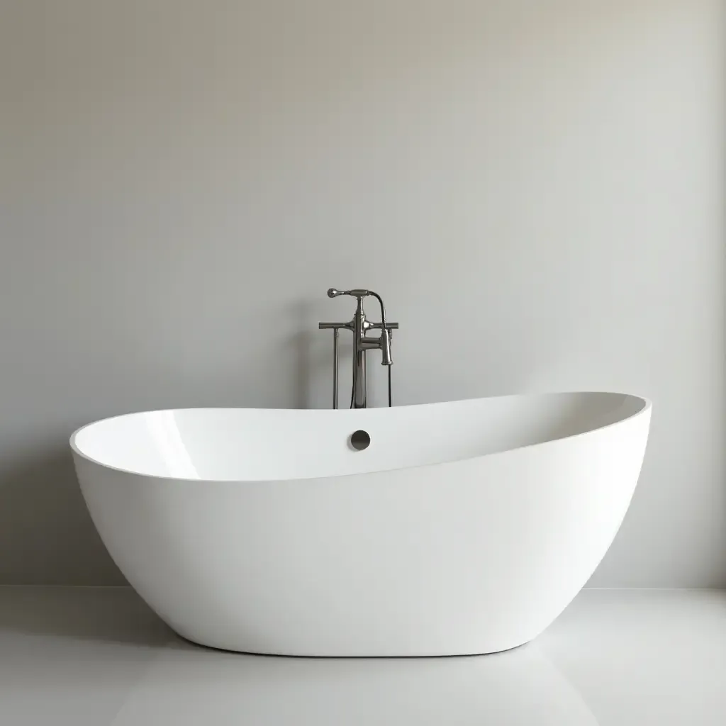 a photo of a freestanding tub with a chic, contemporary faucet