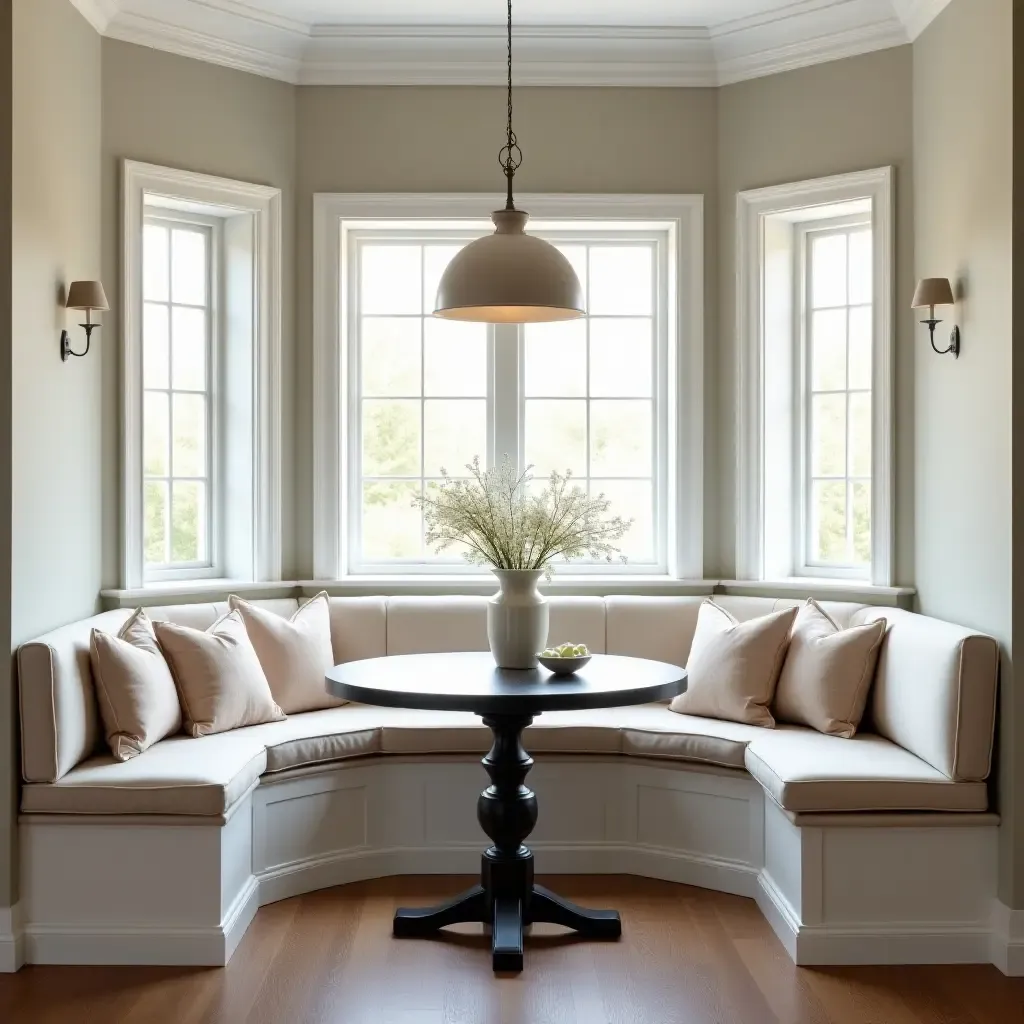 a photo of a breakfast nook with a classic design and timeless elegance