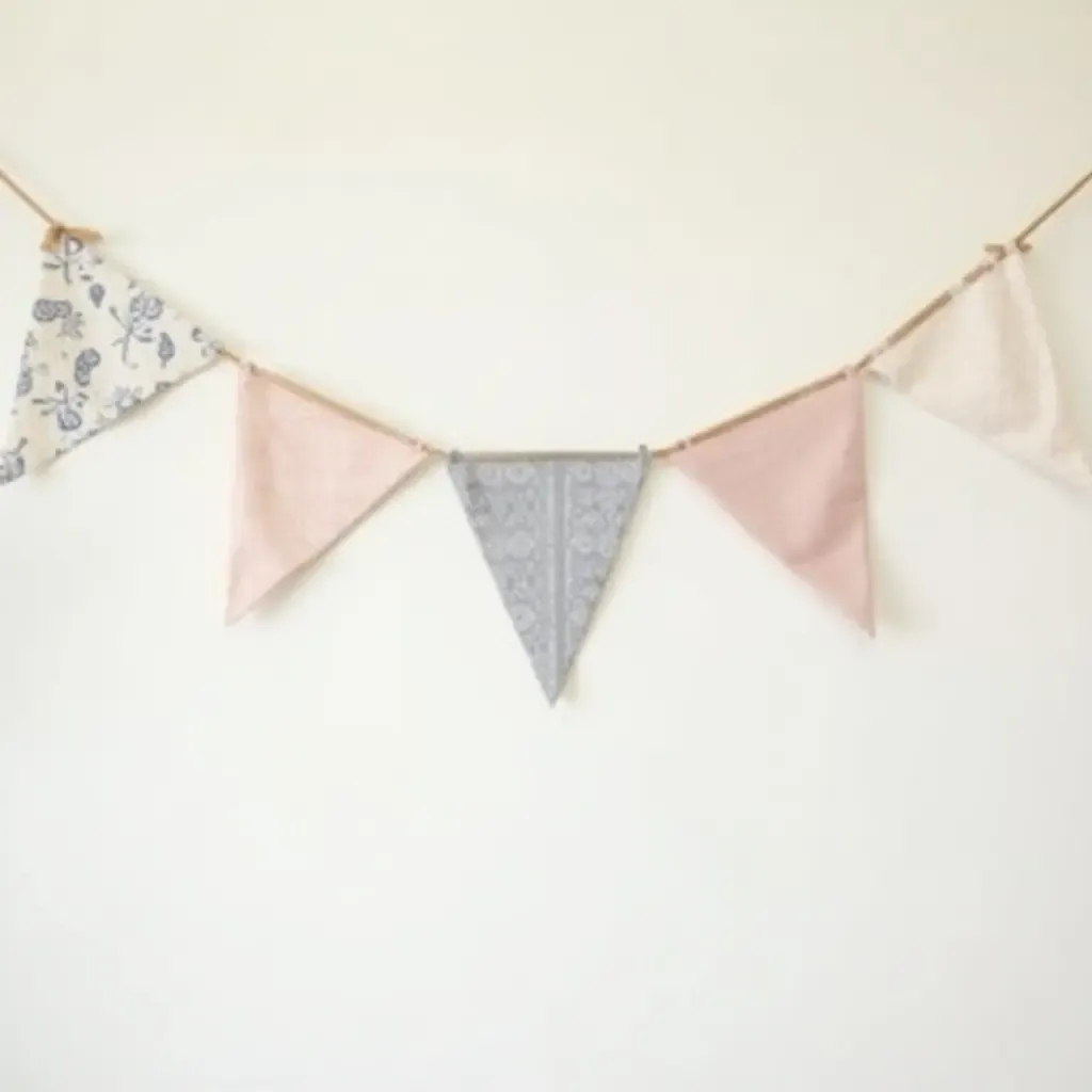 a photo of DIY fabric bunting strung across a nursery wall