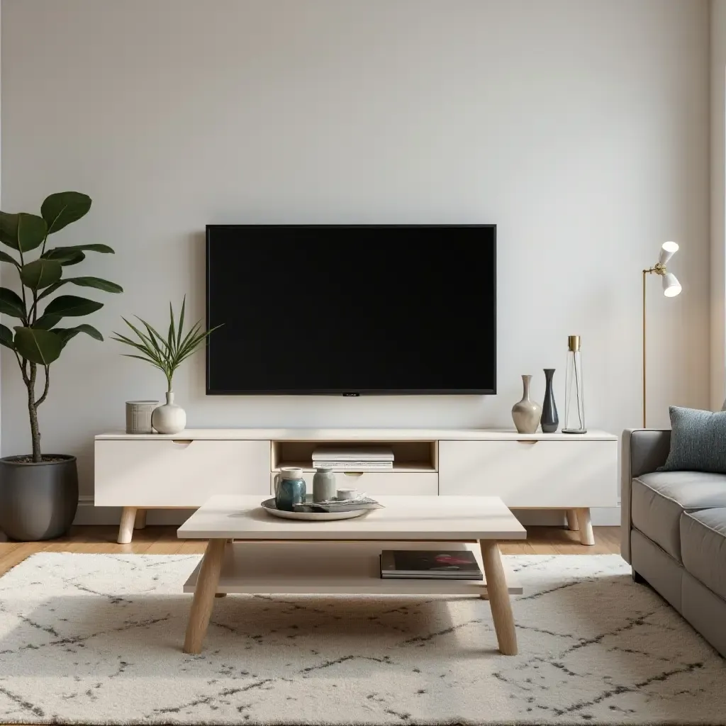 a photo of a TV room featuring a foldable coffee table