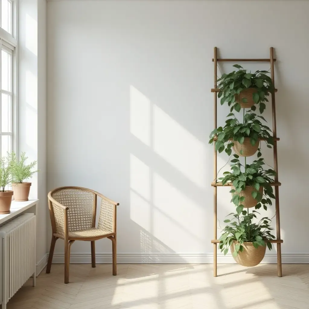 a photo of a contemporary room with a plant ladder