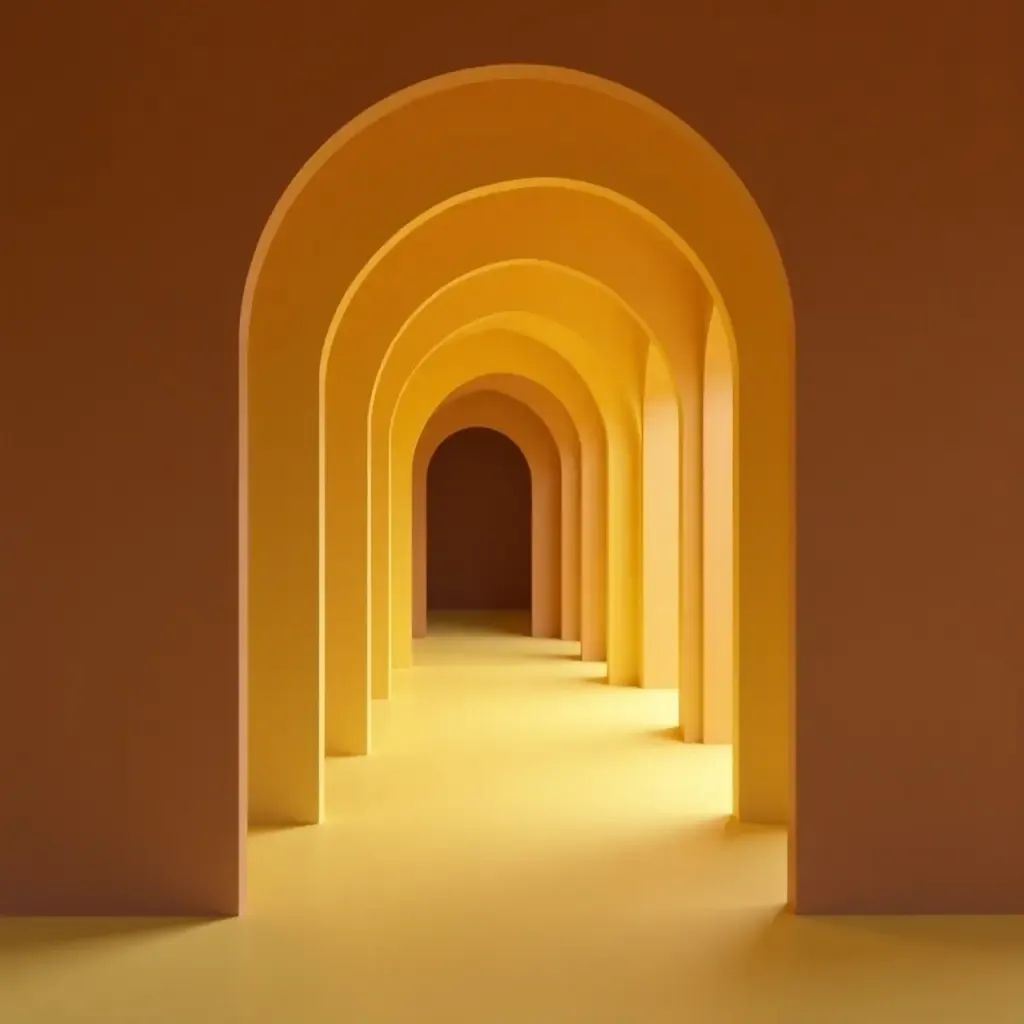 a photo of a rich chocolate brown and pastel yellow corridor