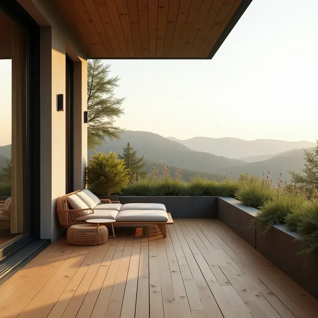 a photo of a balcony with wooden flooring and a relaxing vibe