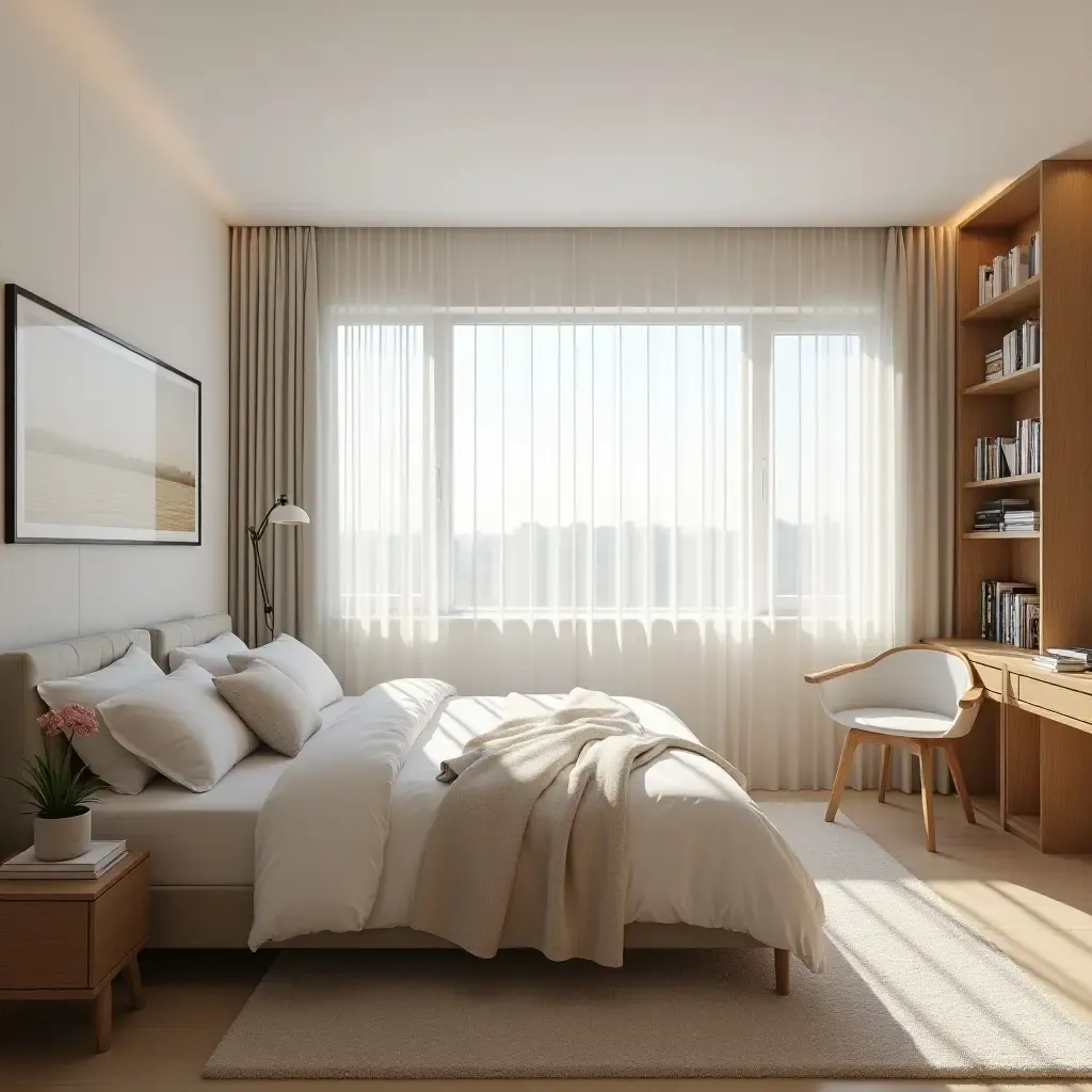 a photo of a shared bedroom with a bright and airy feel, maximizing natural light