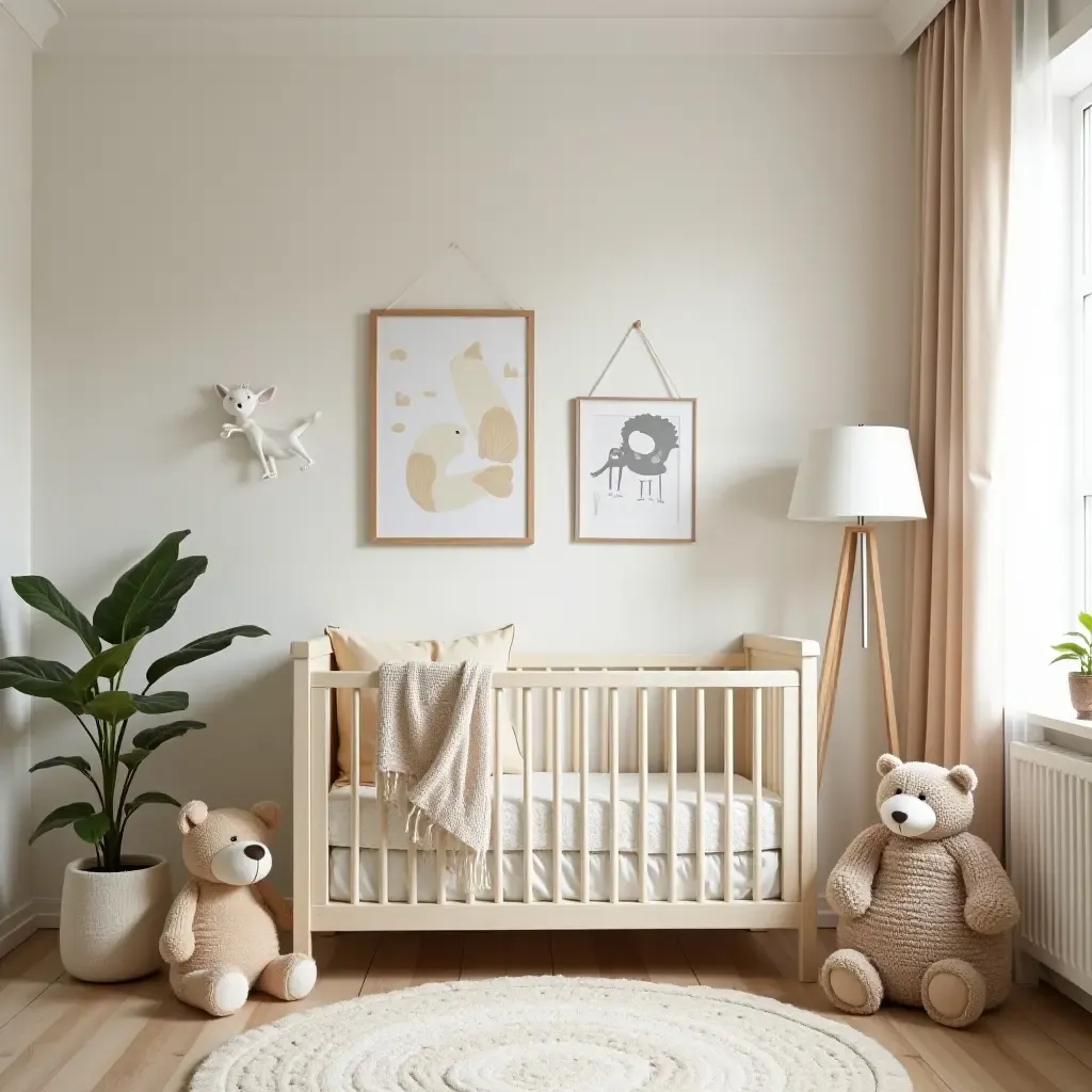 a photo of a nursery showcasing a whimsical animal-themed decor