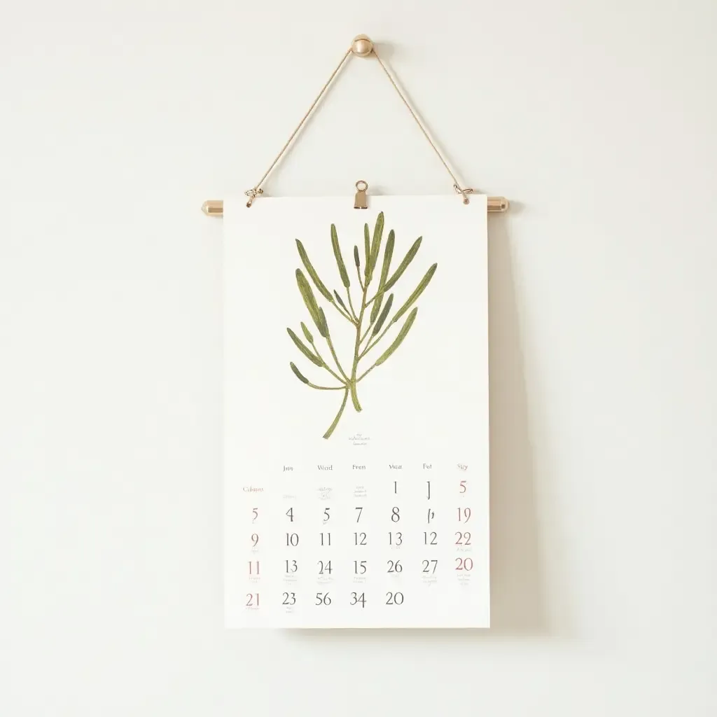 a photo of a wall calendar featuring botanical illustrations