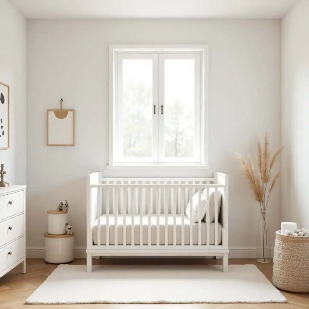 a photo of a peaceful nursery featuring a simple layout and calming decor