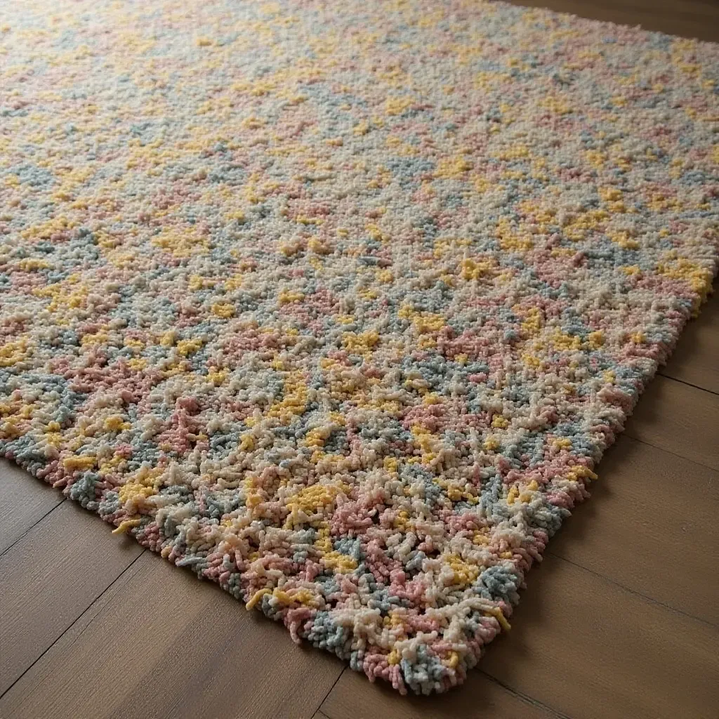 a photo of a plush area rug with intricate patterns and textures