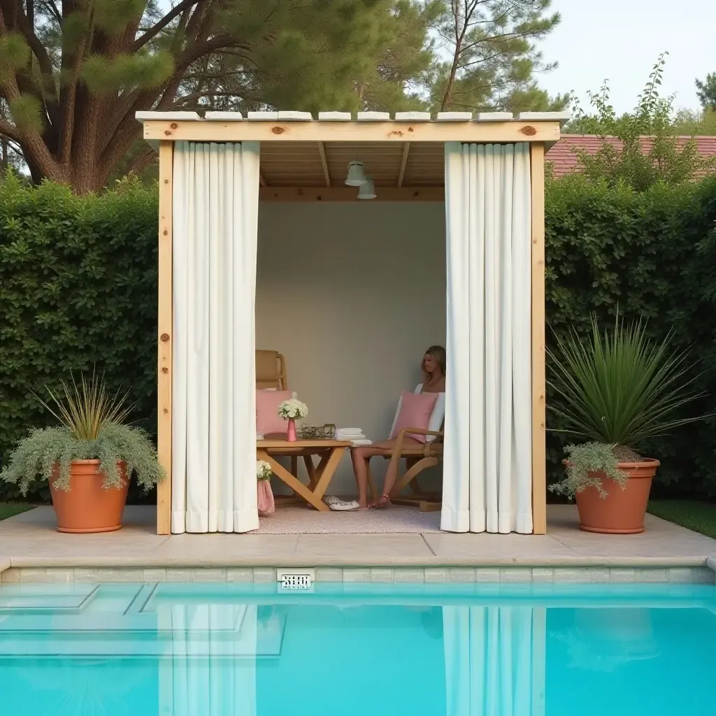 a photo of a DIY photo booth area by the pool