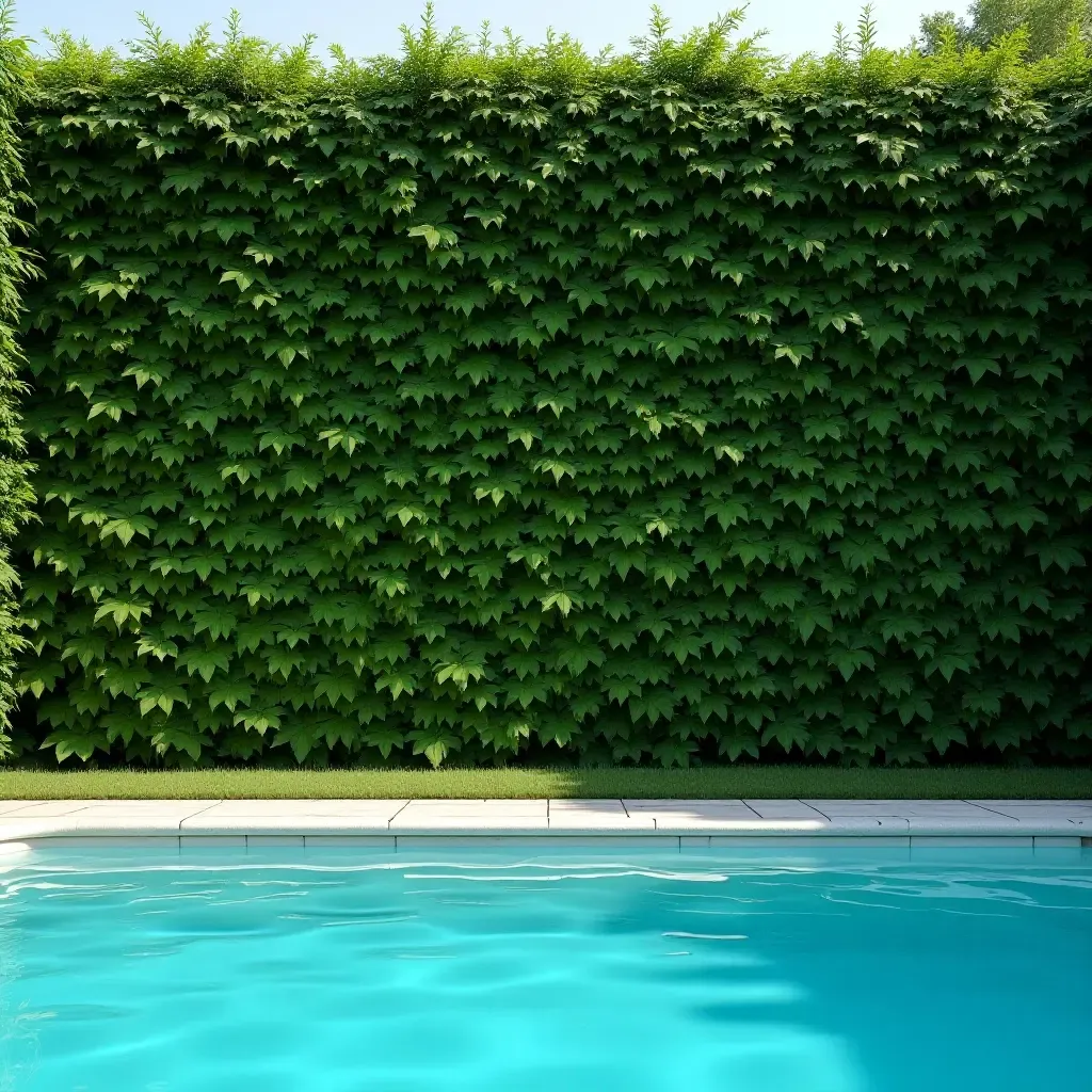 a photo of a lush ivy-covered wall beside a swimming pool