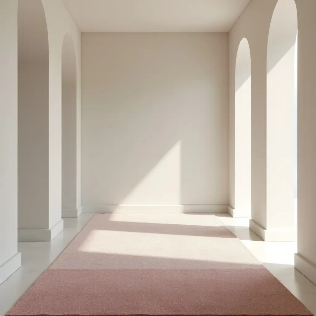 a photo of a soft, pastel-colored rug in a serene corridor