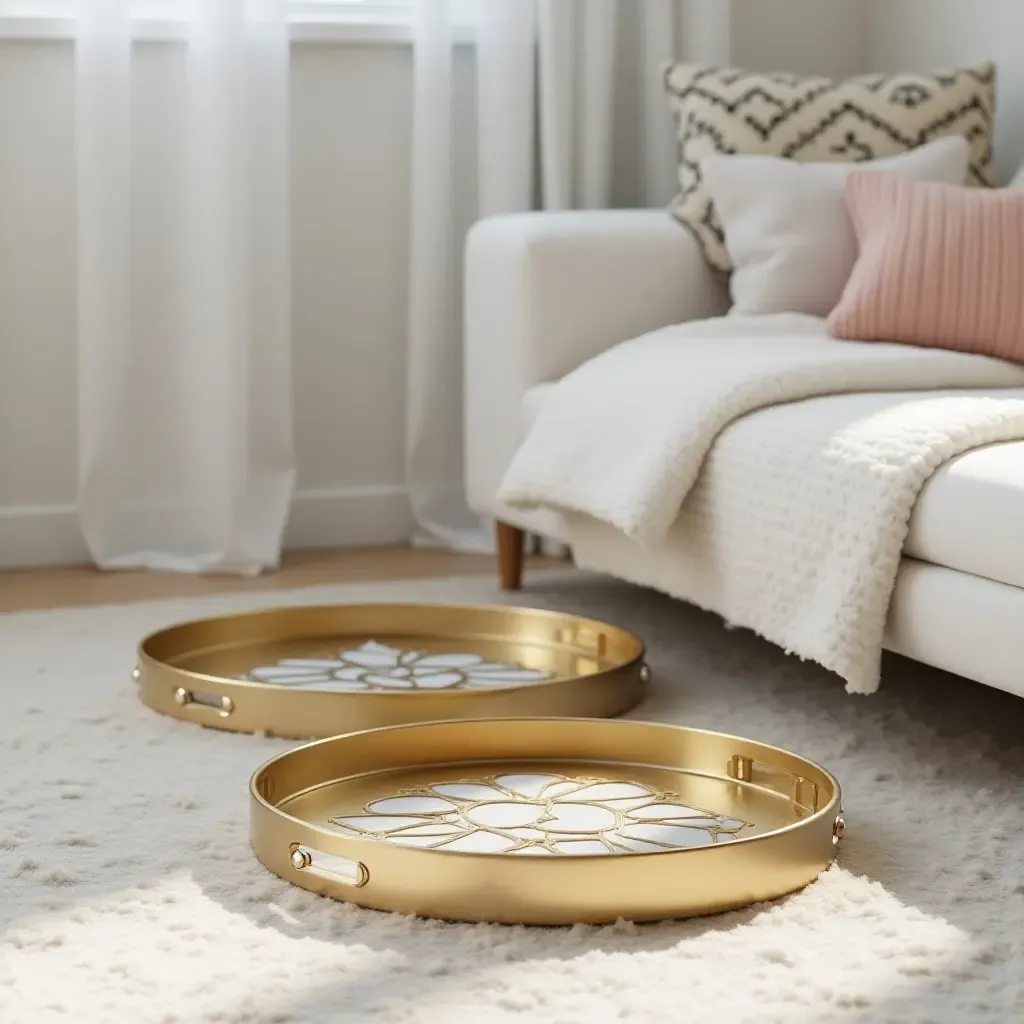 a photo of an elegant children&#x27;s room with metallic decorative trays