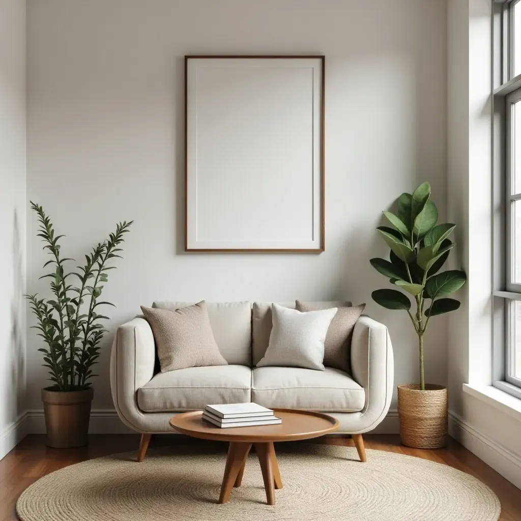 a photo of a cozy reading area with farmhouse-inspired wall art